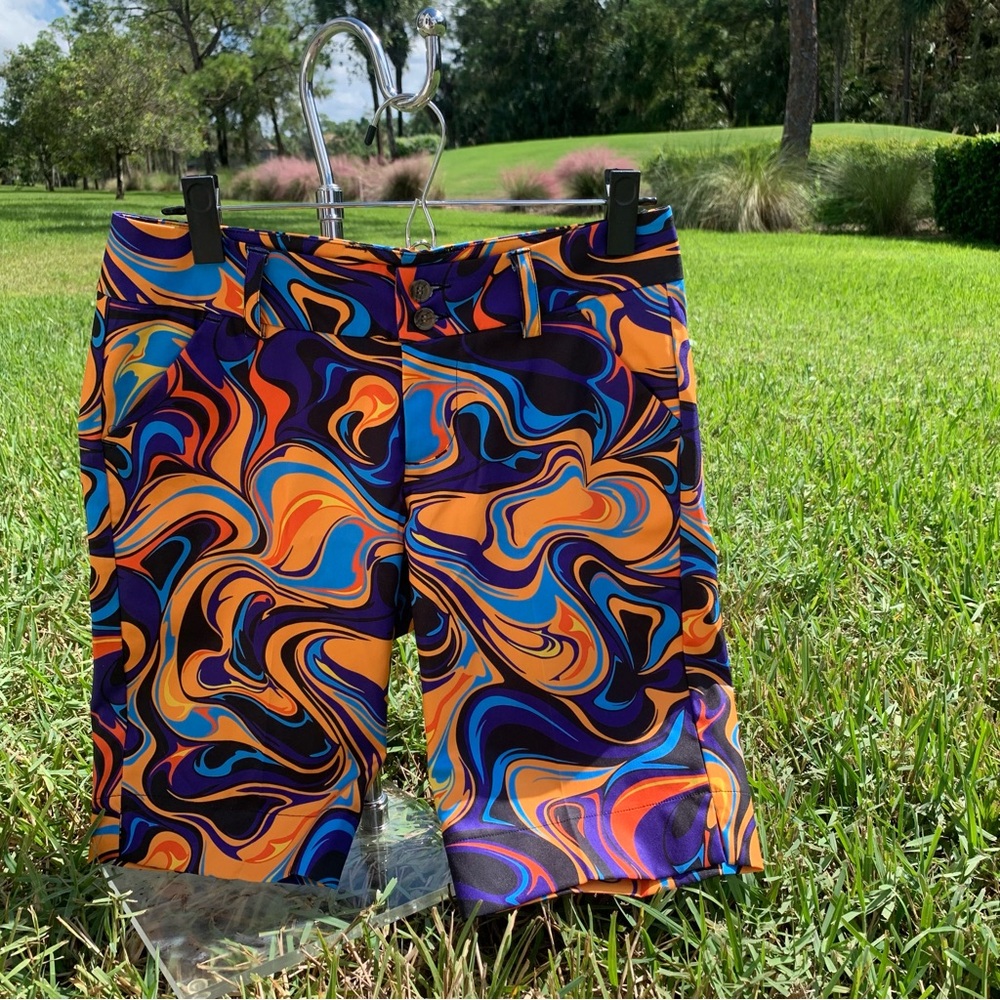 Loudmouth Swirl Pattern Women’s’ Shorts - Orange, Blue, Purple